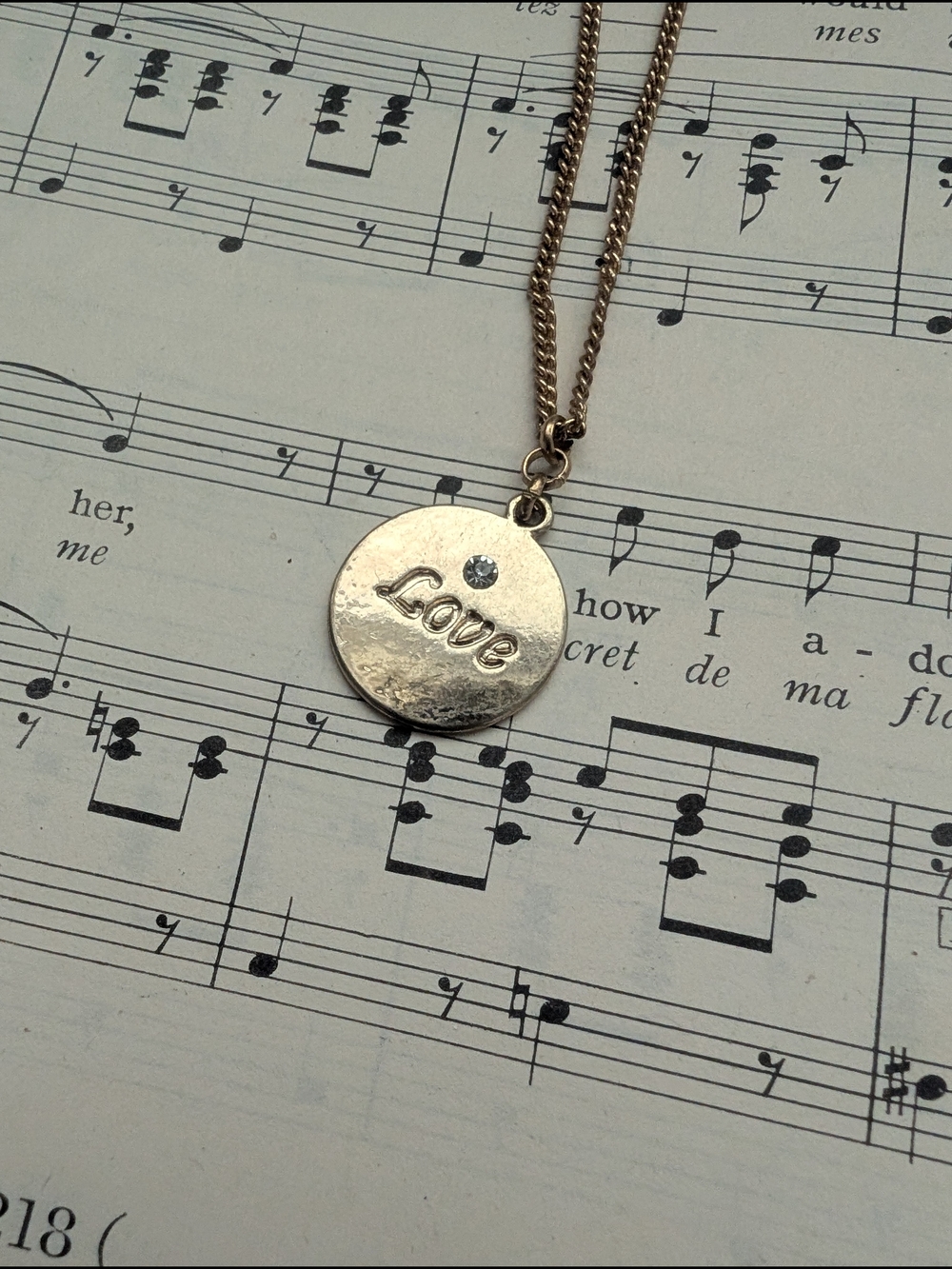 Gold 'Love' Pendant Necklace with Rhinestone Accent